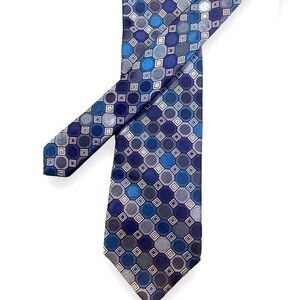 CALVIN KLEIN -‎ EUC - XL 100% Silk Tie - Blue Grey circles
